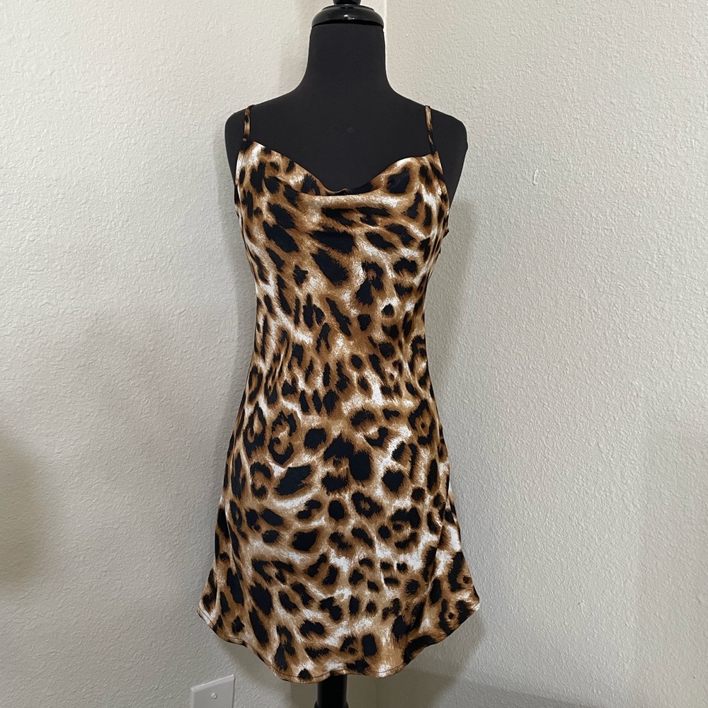 Leopard Print Cowl Neck Mini Slip Dress
